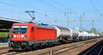 DB Cargo Deutschland AG mit  187 104  [NVR-Number: 91 80 6187 104-5 D-DB] und gemischtem Kesselwagenzug am 18.09.18 Bf. Flughafen Berlin-Schönefeld.