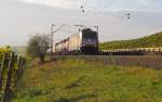 Crossrail 185 602-0 mit einem KLV Richtung Wiesbaden, bei Erbach (Rheingau); 28.10.2011