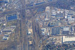 Blick aus dem Flugzeug auf den Güterbahnhof Berlin Nordost.