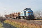 Mit der Übergabe (Neuenburg (Baden) - Freiburg Brsg) Rbf) fuhr am 22.12.2016 die SWEG V103 (575 003-5) bei Hügelheim auf der KBS 703 in Richtung Zielbahnhof.