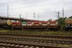 2.09.2007: Flachwagen beladen mit Schttgut-Containern beim durchfahren des Lehrter Gterbahnhofs.