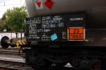 Tankwagenanschrift auf einem Wagon in Brhl vor einer Raffenerie. 14.9.2013
