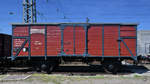 Der gedeckte Güterwagen 144 066 München war Anfang Juni 2019 im Bayerischen Eisenbahnmuseum Nördlingen ausgestellt.