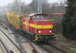 346 811-3 der Firma Rostocker Fracht und Fischereihafen war am 04.02.2017 im Bahnhof Rostock-Bramow mit dem Holzzug von Rostock-Bramow nach Stendal-Niedergörne beschäftigt.