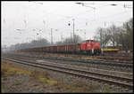 Haba 9 ex 295081-4 fährt hier am 8.1.2020 um 12.16 Uhr aus Georgsmarienhütte kommend mit einem Leerzug in Hasbergen ein. Die Haba Lok ersetzte an diesem Tag eine ausgefallene Class 66.