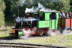 Fahrtag beim Feld- und Grubenbahnmuseum Fortuna am 10.09.2006: Lok 1 fhrt in voller Fahrt durch die unteren Talkurve.