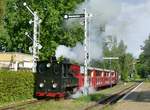 06.08.2016, Die Cottbuser Parkeisenbahn fuhr heute mit ihrer Dampflok 99 0001, der 1918 von Linke-Hofmann in Breslau für die Heeresfeldbahnen gebauten Brigadelok HF2257.