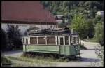 Alter Tram Wagen 23 am 12.8.1989 vor dem Deutschen Kleinwagen Museum in Niedermühlbach.