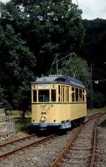 Als letzten Rest des einst bedeutenden bergischen Meterspurnetzes betreiben die Bergischen Museumsbahnen die Strecke Kohlfurther Brücke - Greuel, hier der 1927 von der Bergischen Kleinbahnen AG