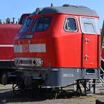 Der abgetrennte Führerstand der Diesellokomotive 218 500-7 ist Teil der Ausstellung im DB-Museum Koblenz. (September 2021)