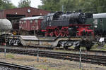 Ein 4-achsiger Sst-Tiefladewagen Mitte September 2018 im Eisenbahnmuseum Bochum.