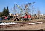 Blick auf zwei Kohlekräne, die im Eisenbahnmuseum Leipzig-Plagwitz während der 21. Leipziger Eisenbahntage stehen. [24.3.2018 | 10:36 Uhr]