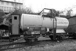 Ein kurzer Kesselwagen mit Bremserhaus im Eisenbahnmuseum Neustadt an der Weinstraße.