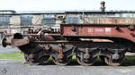 Das Drehgestell eines schweren Flachwagens zum Transport von Stahlträgern, entdeckt auf dem Museumsgelände der Henrichshütte.