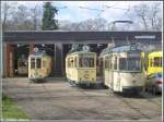 Verkehrsmuseum Frankfurt am Main Halle West am 29.03.2008 mit (von links nach rechts) H-Triebwagen 510 (Baujahr 1939 Westwaggon), F-Triebwagen 411 (Baujahr 1925 Waggonfabrik Uerdingen), D-Triebwagen