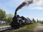 Am 20.04.2019 (Oster-Samstag) war wieder Fahrtag bei der Geesthachter Eisenbahn, Lok 350  Karoline  mit Zug bei Ausfahrt aus Geesthacht nach Hamburg-Bergedorf Süd  