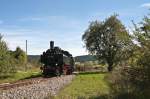 93 160 + V100 1041 am 11. September 2010 mit dem  Rhein Nostalgie Express  auf der Wutachtalbahn bei Ftzen.