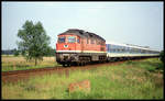 232400 verlässt hier am 20.5.1993 um 18.03 Uhr mit dem Interregio 2446 nach Köln den ehemaligen Grenzbahnhof Oebisfelde.