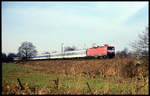 112182 erreicht hier am 11.3.1994 um 9.55 Uhr mit dem D 2335, bestehend aus einer reinen IR Wagen Garnitur, die Landesgrenze von Niedersachsen bei Hasbergen.