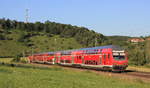 Am 28.06.2019 schiebt eine Stuttgarter 146 RB Ulm-Stuttgart hinter Lonsee ihrem nächsten Halt Urspring entgegen.