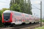 RE 1 (RE 4309) von Hamburg Hbf nach Rostock Hbf geschoben von der 120 201-9 in Schwerin-Medewege am 01.06.2013