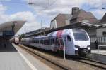 SÜWEX-FLIRT 429 109 als RE nach Frankfurt in Gleis 1 des Koblenzer Hbf, 19.5.15.