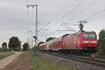 Nachschuss auf 146 110-2  Baden Württemberg erfahren/Müllheim (Baden) , welche am 16.09.2016 ihre RB (Müllheim (Baden) - Offenburg) kurz hinterm Startbahnhof gen Buggingen schob.