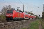 Einfahrt am 13.04.2017 von 146 114-4  Baden Württemberg erfahren  mit ihrem RE (Offenburg - Basel Bad Bf) in den Bahnhof von Heitersheim.