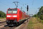 Ausfahrt am 08.07.2013 von der Freiburger 146 114-4  Baden-Wrttemberg erfahren  und der RB 26560 (Freiburg (Brsg) Hbf - Offenburg) aus dem Bahnhof von Orschweier gen Lahr (Schwarzw).