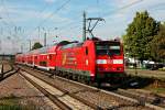 Nachschuss auf 146 114-4  Baden Württemberg erfahren  am 17.04.2014 bei der Ausfahrt als RB nach Offenburg in Müllheim (Baden) gen Norden.