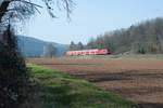 Eine unbekannt gebliebene 146 mit dem RE 4611 nach Würzburg Hbf bei Harrbach, 16.03.2017