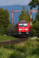 245 037 mit ihrem IRE aus Lindau kommend nach Friedrichshafen in Enzisweiler.