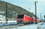 146 247-2 mit RE 4617 Frankfurt(Main)Hbf - Nrnberg Hbf,verlsst Gemnden/Main gen Wrzburg (Fotourlaub Gemnden 31.01.10)