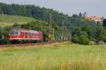 111 224 mit RB aus 2 n-Wagen am 08.07.2013 bei Kronach gen Saalfeld.