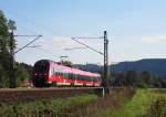 442 273 ist am 30.September 2015 als RB 59362 nach Saalfeld(Saale) bei Pressig-Rothenkirchen unterwegs.