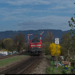 218 427 schiebt ihren IRE 4211 Ulm Hbf - Lindau Hbf am 4.