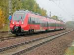 442 329 mit 442 829 als RE 7 nach Wnsdorf-Waldstadt von Berlin Schnefeld Flughafen kommend kurz vor dem Bahnhof Blankenfelde am 16.