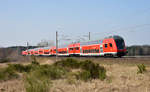 RE1 des HanseExpress nach der Abfahrt vom Bahnhof Büchen, unterwegs in Richtung Hagenower Land.