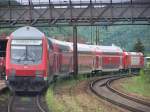 Dieser Doppelstockzug fuhr am 09.05.07 nach Stuttgart Hbf, mit einer Br.146. Aufgenommen im Bahnhof Geislingen/Steige.