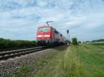 Am 14.08.2012 schob 111 061 ihre RB, bestehend aus 5 Dostos-Wagen, in Richtung Freiburg Hbf.