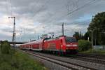 Einfahrt am 28.05.2014 von der Freiburger 146 109-4  Lahr (Schwarzw.)  mit dem RE 26525 (Offenburg - Schliengen) in Müllheim (Baden).