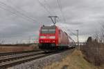 Nachschuss auf die Freiburger 146 116-9  Baden-Württemberg erfahren  als RE 26504 (Basel Bad Bf - Offenburg) westlich von Hügelheim.