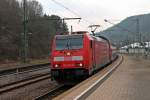 Einfahrt am 06.03.2014 von 146 225-8  Baden-Württemberg erfahren  mit einem RegionalExpress aus Singen (Hohentwiel) nach Stuttgart Hbf in Horb.