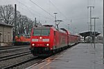 Ausfahrt zum zweiten Mal von der 146 109-4  Baden Württemberg erfahren/Lahr (Schwarzw)  am 17.01.2015 als RB (Freiburg (Brsg) Hbf - Neuenburg (Baden)) aus Müllheim (Baden) in Richtung