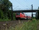146 246 ist am 12.Juli 2011 mit dem RE 4616 nach Frankfurt(M)Hbf bei Thngersheim unterwegs.