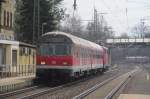 Eine Regionalbahn nach Bamberg erreicht am 16. Mrz 2013 den Bahnhof Hochstadt-Marktzeuln auf Gleis 1.