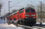 DB 218 356-4 (Bj. 1975, Krauss-Maffei) vor RB 27039 München Hbf. - Mühldorf (Oberbay), KBS 940 München - Mühldorf, fotografiert kurz vor dem Bf. München Ost am 14.02.2013 