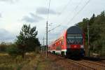 Steuerwagen vorraus ist RE26057 am 19.10.'11 zwischen Schwarzbach und Hosena unterwegs