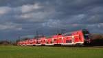 Eine RB68 nach Heidelberg bei rundum stürmischen Wetter zwischen Bickenbach und Hähnlein-Alsbach. Aufgenommen am 10.3.2019 16:47