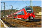 Der  Hamster  442 789 / 442 289 ein vierteiliger Bombardier Talent 2 der DB Regio Hessen als SE 40 Mittelhessen-Express beginnt gerade vom Bahnhof Dillenburg seine Reise nach Frankfurt am Main Hbf, hier am 24.02.2014. 

Der SE 40 Mittelhessen-Express verkehrt auf den Strecke Dillenburg - Gießen - Frankfurt, in Gießen wird er in der Regel mit dem SE 30 Mittelhessen-Express Treysa - Gießen - Frankfurt(SE 30) zusammengekuppelt und fahren dann auf dem Rest der Strecke gemeinsam. In der Gegenrichtung werden die Züge entsprechend in Gießen getrennt. 
